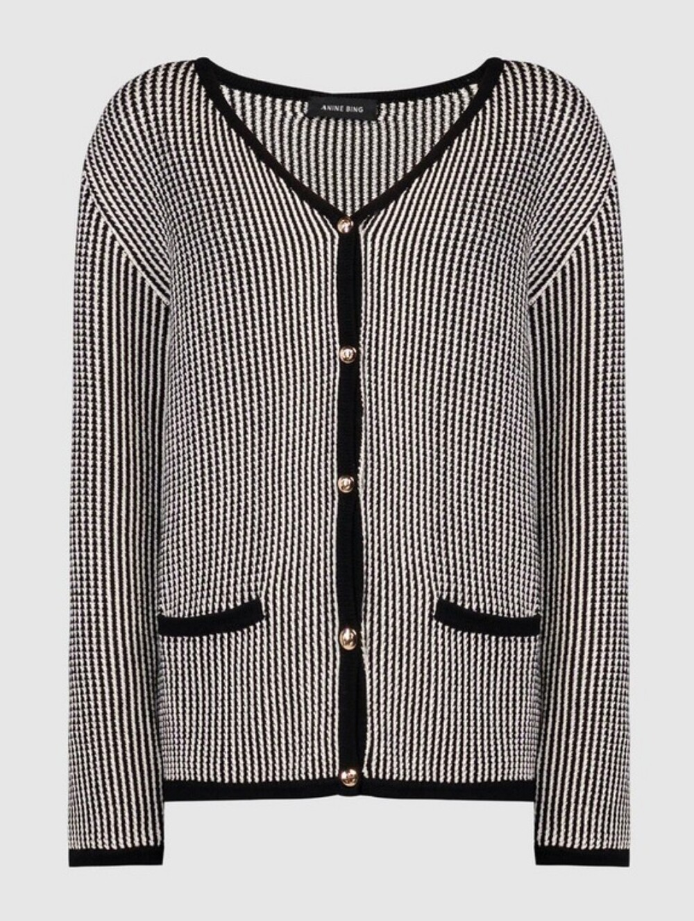 NWT Anine Bing Dave Black and White Striped Knit Cardigan Size Medium